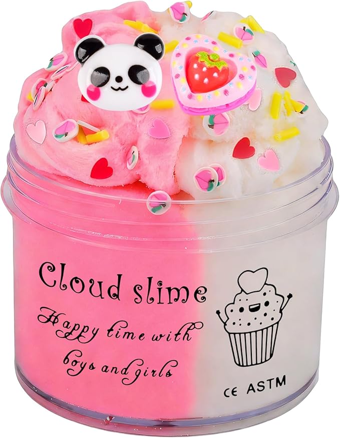 Heart - Panda Peachybaby - Cloud Slime,Stress Relief Toys with Cute Panda Cards Bulk for Exchange Present, Party Favors Kids Boys Girls,Goodie Bag Stuffers
