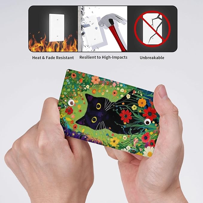 Decorative Art Light Switch Covers BlackCat&Flowers 1 Gang No Device Blank Switchplate Electrical Faceplate for Home Decor