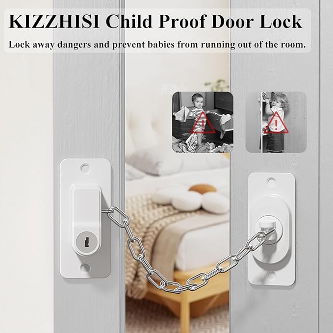 Child Proof Door Lock (2 Pack), Door Locks for Kids safety & Cat Door Latch, for Fridge Lock, Cabinet Locks, Window Locks and Baby Proofing, Strong non-marking Adhesive No Drilling (White)
