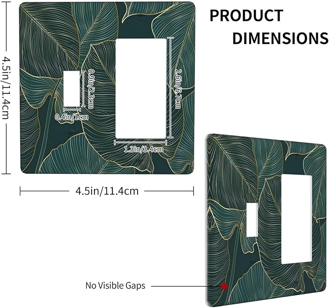 Gold Tropical Green Botanical Palm Leaves Outlet Covers 1 Toggle 1 Rocker Combination Decorative Wall Plate Electrical Switch Plates Light Switch Cover Plate for Bedroom Living Room Decor