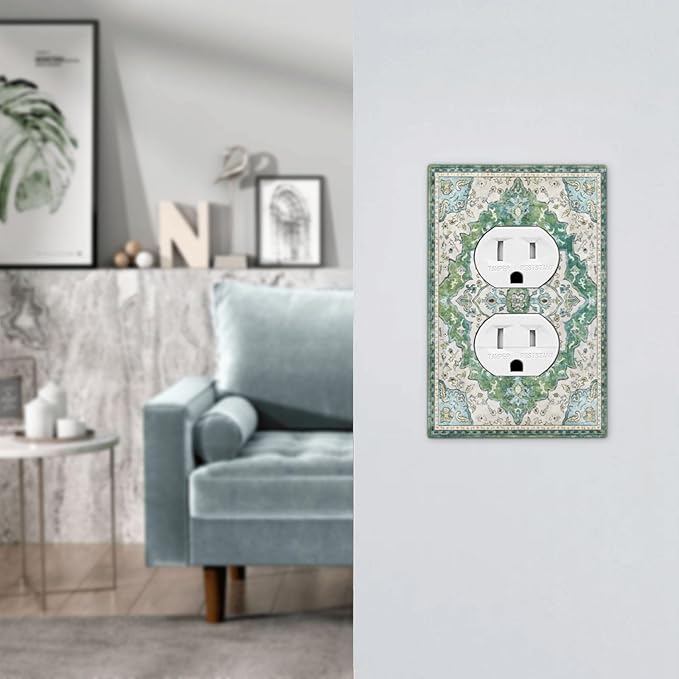 Sage Green Boho Vintage Floral Outlet Covers 1 Gang Duplex Light Switch Cover Decorative Switch Plates Electrical Receptacle Faceplate Wall Plate for Bedroom Living Room Decor