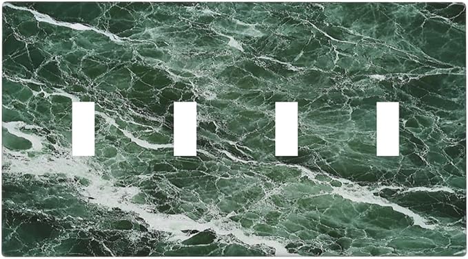 Light Switch Covers Forest Marble Dark Green With White Vein Quad Toggle Electrical Faceplate 4 Gang Wall Plate Decorative Switch Plates For Bathroom Kitchen Decor