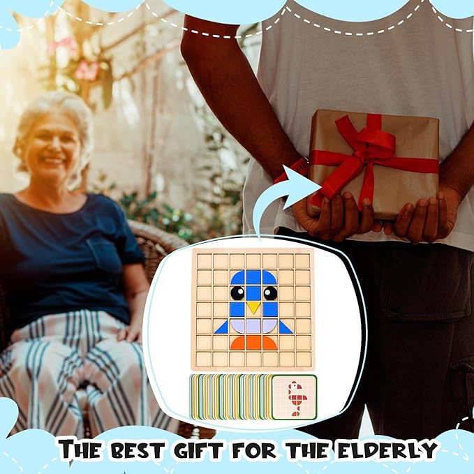 Soulchen 130 Pcs Wooden Matching Puzzle Blocks, Dementia Activities for Seniors, Elderly, Alzheimers Patients, Cognitive Therapy Puzzle, Brain Occupational Gift, Senior Care Gift, Nursing Home
