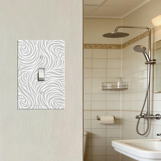 Silver Swirls 1-Gang Toggle Light Switch Plate, Modern Abstract Wave Vortex Neutral Gray Decorative Wall Plate for Contemporary Home Decor