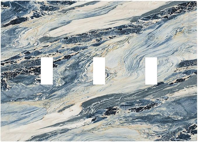 Decorative Switch Plates Blue Grey Marbling Modern Abstract Design 3 Gang Wall Plate Faceplate Triple Toggle Light Switch Cover Electrical Wall Panels for Bedroom living Room Decor