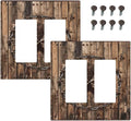 Outlet Covers Rustic Star Western Cowboy Wood 1 Gang Duplex Light Switch Cover Plate Decorative Wall Plates Electrical Switchplate Receptacle for Farmhouse Home Decor（2 Pack）