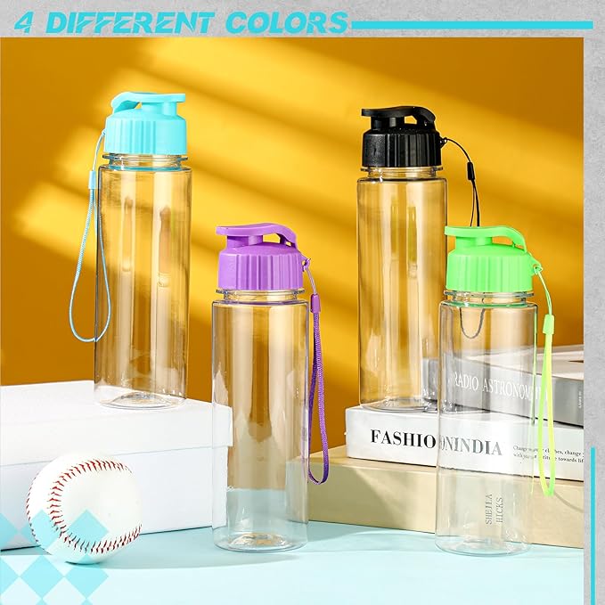 Ziliny 24 Pcs 17 oz Plastic Water Bottles Bulk Large Reusable Leak Proof Flip Top Sports Gym Water Bottles with Handle Strap for Kids and Adults for Summer School Travel