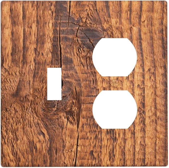 Brown Wood Grain Rustic Natural Burl Print Wallplates 1 Toggle 1 Duplex Switch Plate Electrical GFCI Faceplate Decorative Light Switch Covers for Farmhouse Home Decor