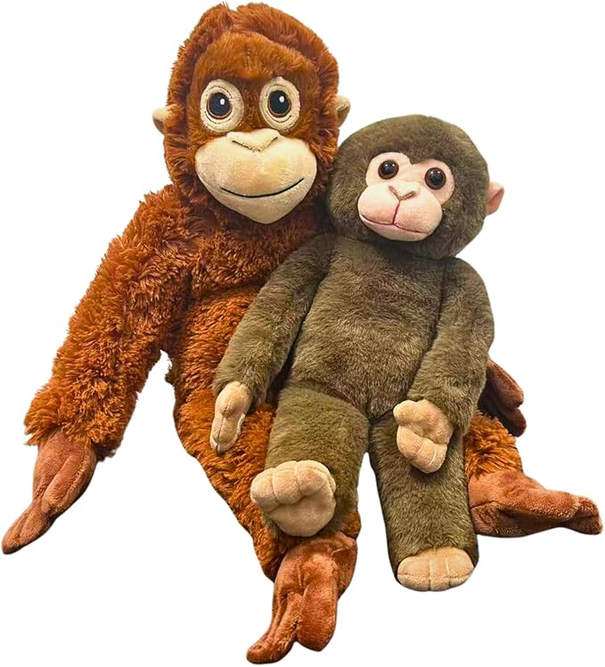 Punch Monkey Plush Toys, 2Pcs Baby Monkey & Orangutan Stuffed Animals, 26'' Cuddly Huggable Orangutan Plushies Doll, Gift for Kids and Adults