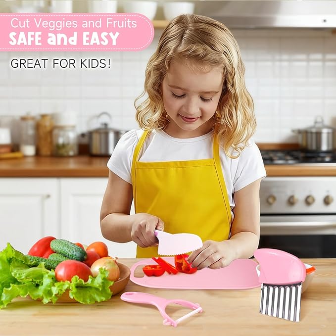 28PCS Toddler Knife Set - Kids Knifes for Real Cooking, Wooden Kids Kitchen Knife Set with Gloves Cutting Board Crinkle Cutters Kid Safe Knives, Toddlers Kitchen Tools (Crocodile 16PCS Set)