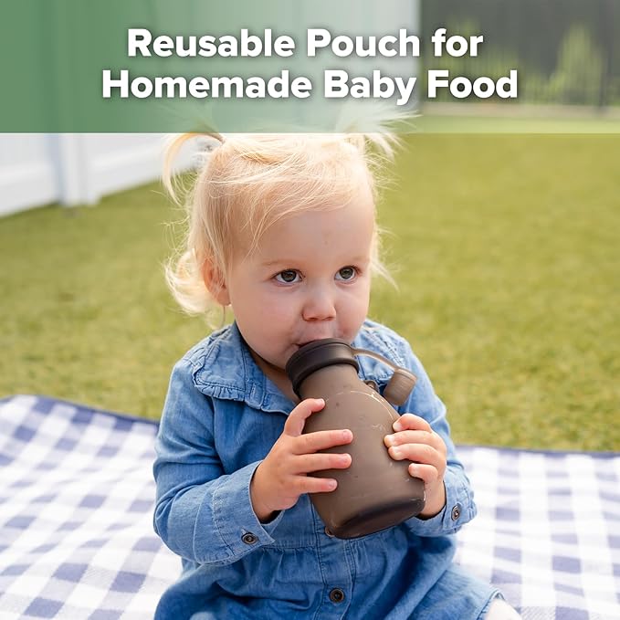 haakaa Hippo Pouch – 9oz/260ml Reusable Pouches for Toddlers, Reusable Baby Food Pouches for Homemade Organic Purees, Juices, Smoothies, and Yogurt, 4 Pack, (Grey)