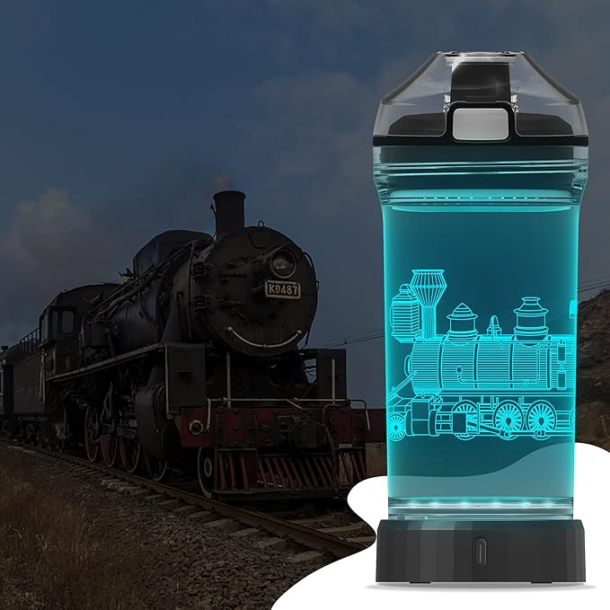 YuanDian Light Up Kids Water Bottle with 3D Train Design- 14 OZ Tritan BPA Free - Cool Drinking Cups Gift for School Kindergarten Boys and Girls Christmas Holiday