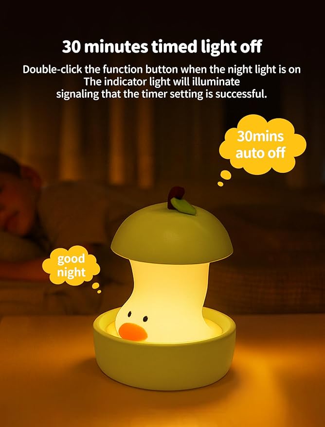 Night Light for Kids, Rechargeable Bedside Touch Lamp, Portable Dimmable Nightlight, Cute Nursery Night Lights, Funny Gifts for Baby, Teens, Adults Bedroom Office Home Decor(Pear Duck Yellow)