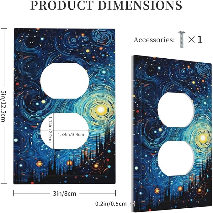 Outlet Covers Abstract Starry Night Style 1 Gang Duplex Light Switch Cover Plate Decorative Switch Plate Covers Electrical Socket Cover for Home living Room Decor