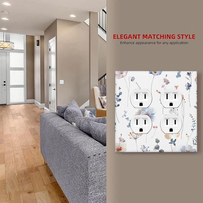 Wildflowers Plant Leaves Floral Berry Outlet Covers 2 Gang Double Duplex Decorative Light Switch Covers Electrical Wallplates Socket Faceplate for Bed Room Living Room Decor