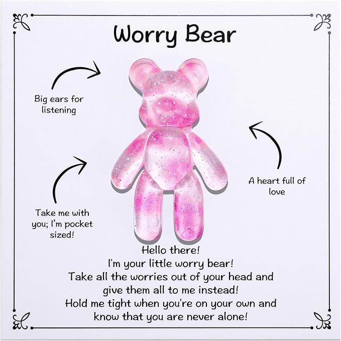 Aesnefe Pocket Bear Hug, Anxiety Relief Gifts, Mental Health Positivity Gift for Men Women, Autism Fidget Gifts, Stress Relief Gift for Her, Thoughtful Present for School Anxiet, Light Pink