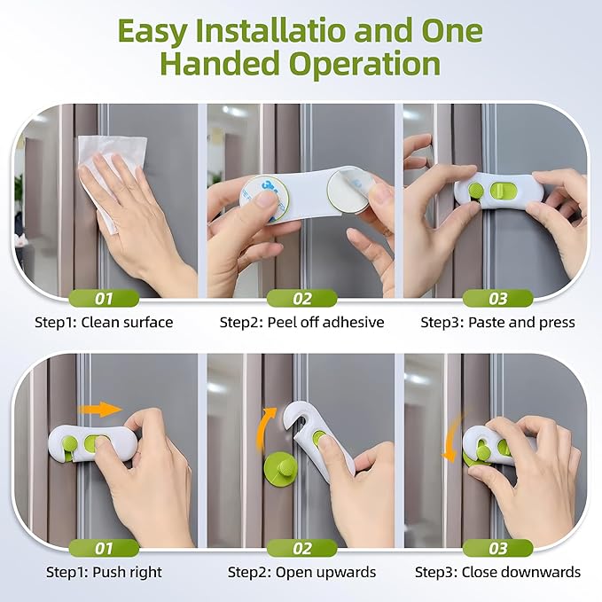 5-Pack Child Proof Refrigerator Lock with 3M Adhesive, Baby Child Safety Cabinet Locks, Kids Safety Fridge Locks for Oven Drawers Freezer Door Latches- Green