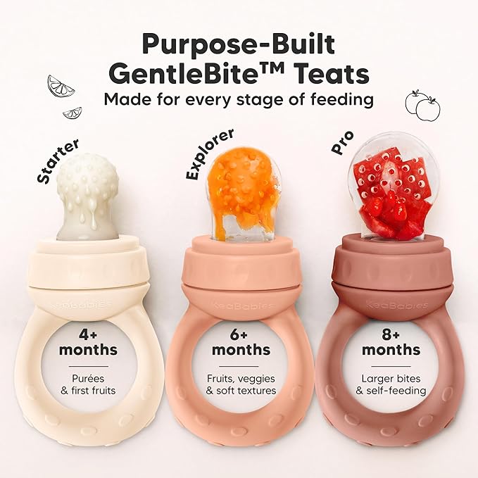 KeaBabies Baby Fruit Feeder 2pk - Silicone Baby Food Feeder for Babies 6-12 Months, Breast Milk Popsicle Teether, Weaning, Pacifier, Freeze Frozen Solid Food, Infant Feeding Essential (Roseate)