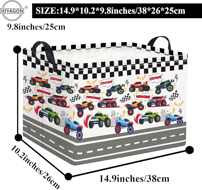 HIYAGON Rectangular Kids Basket Baby Girl Basket Fabric Storage Bin Organizer Box Room Decor(Racing Car)