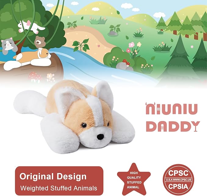 Niuniu Daddy 20" | 3.3 Pound Weighted Corgi Stuffed Animals for Kids Adults, Soft Corgi Plush Toy for Toddler Teens, Fluffy Lap Animal Body Pillow with All Ages for Present Christmas Easter Birthday
