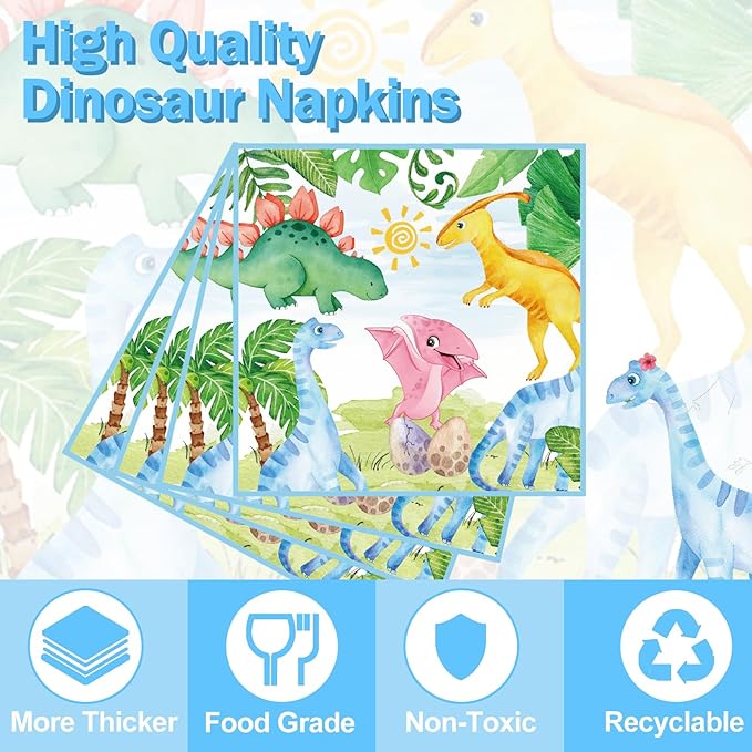 Dinosaur Birthday Party Supplies - 350PCS Dinosaur Themes Party Tableware Set, Bithday Disposable Paper Plates Cups and Napkins For Boys Kids Birthday Baby Shower Decorations, Serve 50