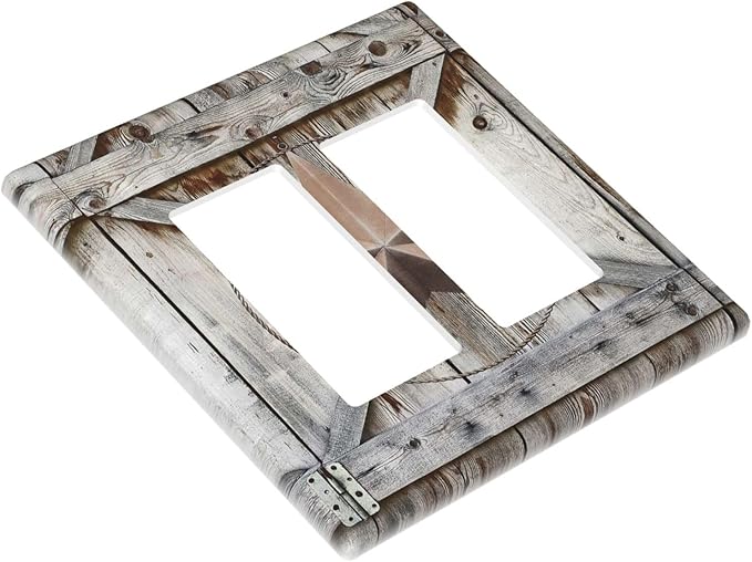 Rustic Western Texas Star Barn Door 2 Gang Rocker Decora Light Switch Cover Decorative Outlet Covers Wall Plate Electrical Faceplate Switchcovers GFCI for Farmhouse Bathroom Home Living Room Decor