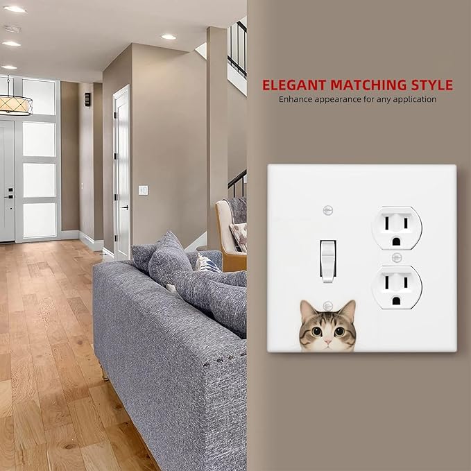 Cat Single Toggle Duplex Combo Outlet Wall Plate Decorative 2 Gang Light Switch Covers Electrical Switchplate Home Decorate Faceplat for Bathroom Bedroom Kitchen Room 4.5 x 4.5 Inch