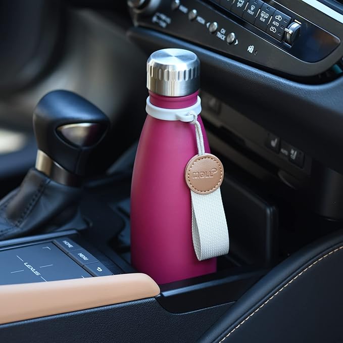 Insulated Water Bottle-17 oz Stainless Steel Double Wall Vacuum Water Bottle for School-Cola Shape Leak Proof Sport Water Bottle with Carry Rope (Fuchsia Red)