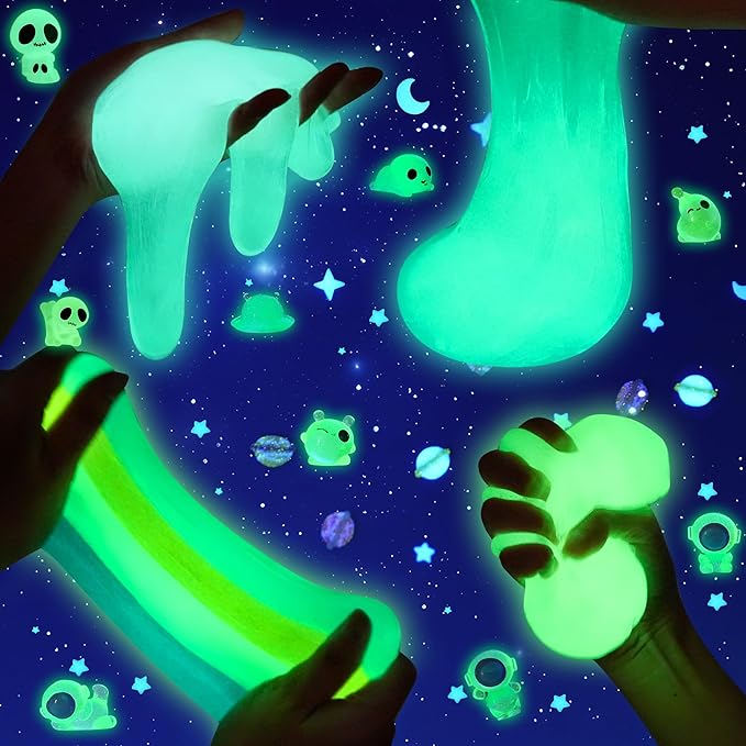 Galaxy Glow-in-The-Dark Slime Kit 9 Pack - Space Slime with Astronaut, Alien & UFO Charms, DIY Slimes Set Sensory Toys, Slimes Party Favors for Kids Gift