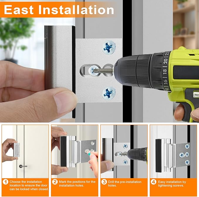 Home Security Door Reinforcement Lock, Upgraded Front Door Locks for Kids Safety Withstand 800 lbs, Child Proof Door Lock, Extra Door Lock from Inside Prevent Unauthorized Entry (2 Pack, Silver)