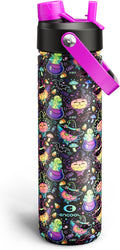 ENCOOL Insulated Water Bottle with Straw Stainless Steel Water Bottle, Leak-Proof, BPA-Free, Double Wall Vacuum Keeps Cold for 24 Hours for Sports, Travel, School (26 oz, Meowgic Night)