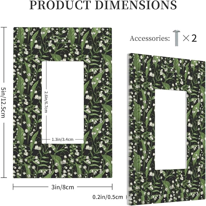 Boho Floral Green Leaves White Flowers Decorative Outlet Covers 1 Gang Single Rocker Light Switch Cover Plate Wall Plates GFCI Faceplate for Farmhouse Bed Room Decor