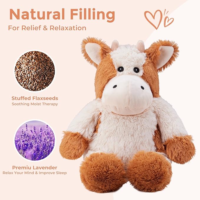 Cow Microwavable Weighted Stuffed Animals,Heating Pad Animal for Period Cramps&Warmth Comfort&Pain Relief, Lavender Scented Heat & Cold Cute Cow Plushies Toy Gifts for Girls Boys Adults