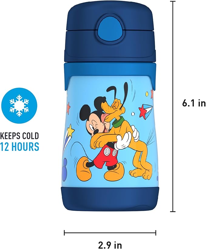 THERMOS Vacuum Insulated Stainless Steel 10oz Straw Bottle, Mickey Mouse