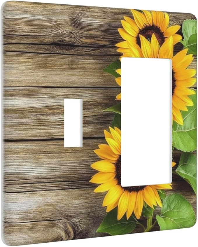Outlet Covers Sunflowers Rustic Wood 1 Toggle 1 Rocker Combination Decorative Wall Plate Electrical Switch Plates Light Switch Cover Plate For Farmhouse Cabin Decor