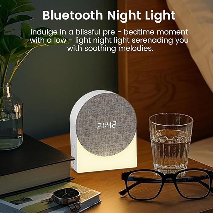 White Noise Sound Machine Alarm Clock with Night Lights, Bluethooth Speaker 4in1 Natural Portable Brown Noise Sounds Machines Timer Ocean Rain Pink Music for Sleep Bedroom Adults Kids Travel