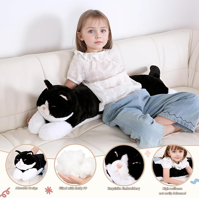 40'' Giant Cat Plush Stuffed Animal, Jumbo Black Cat Long Body Pillow Plush Toy, Large Soft Fluffy Kitty Cat Plushies Gift for Kids Boys Girls, Birthday