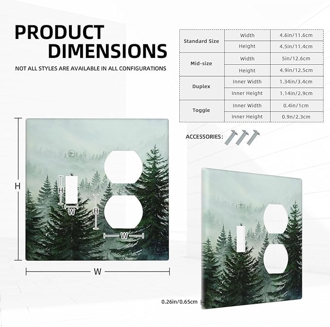 Forest Pinetrees Misty Landscape Nature Wallplates 1 Toggle 1 Duplex Electrical Gfci Faceplate Decorative Light Switch Covers Switch Plate for Bedroom Farmhouse Decor