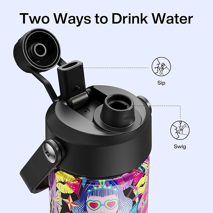 ENCOOL Insulated Water Bottle with Straw Stainless Steel Water Bottle, Leak-Proof, BPA-Free, Double Wall Vacuum Keeps Cold for 24 Hours for Sports, Travel, School (26 oz, Midnight Muse)