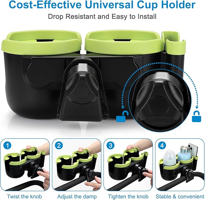 Accmor Stroller Cup Holder with Phone Holder, Bike Cup Holder, Universal Cup Holder for Uppababy Nuna Doona Strollers, 2-in-1 Cup Phone Holder for Stroller Bike Accessory