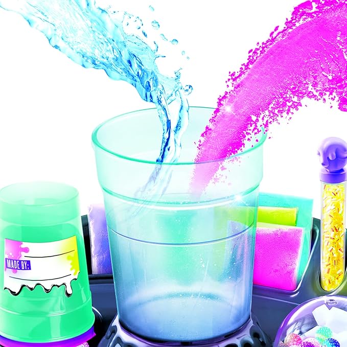 So Slime DIY Sensory Factory; Makes 10 Slimes; No Glue; No Mess; Sensory Mix’ins to Create ASMR Feels; Just Add Water and Turn The Crank; Slime Storage Containers Included