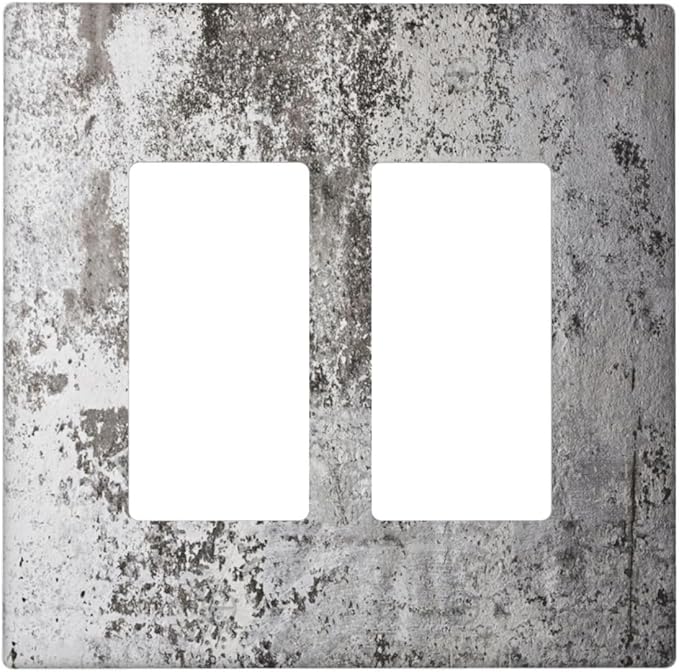 Outlet Covers Gray White Speckled Weathered Concrete Wall 2 Gang Double Rocker Light Switch Cover Plate Decorative Wall Plate GFCI Socket Cover Electrical Switch Plate Covers for Bedroom Home
