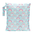 Bumkins Waterproof Wet Bag for Baby, Travel, Swim Suit, Cloth Diapers, Pump Parts, Pool, Beach, Gym Clothes, Toiletry, Hook to Stroller, Daycare, Zipper Reusable Wetdry Packing Pouch, Rainbows Blue