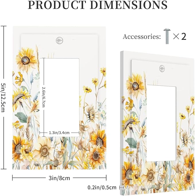 Yellow Floral Sunflowers Wheat Ears Watercolor Wild Flowers Decorative Outlet Covers 1 Gang Single Rocker Light Switch Cover Plate Wall Plates GFCI Faceplate for Bedroom Living Room Decor