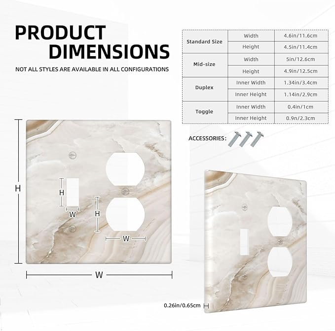 Wallplates Beige Marble Pattern 1 Toggle 1 Duplex Switch Plate Electrical GFCI Faceplate Decorative Light Switch Covers for living Room Bedroom Decor