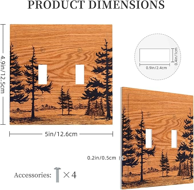 Pine Forest Natural Scenery Silhouette Wood Grain Decorative Switch Plates 2 Gang Double Toggle Outlet Light Switch Cover Wall Plate Electrical Faceplate for Farmhouse Home Decor