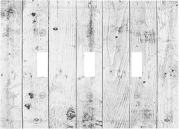 Decorative Switch Plates Rustic White Grey Wood Grain 3 Gang Wall Plate Faceplate Triple Toggle Light Switch Cover Electrical Wall Panels for Farmhouse Home Decor