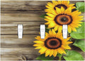 Decorative Switch Plates Sunflowers Rustic Wood 3 Gang Wall Plate Triple Toggle Light Switch Cover Faceplate Electrical Wall Panels For Farmhouse Cabin Decor