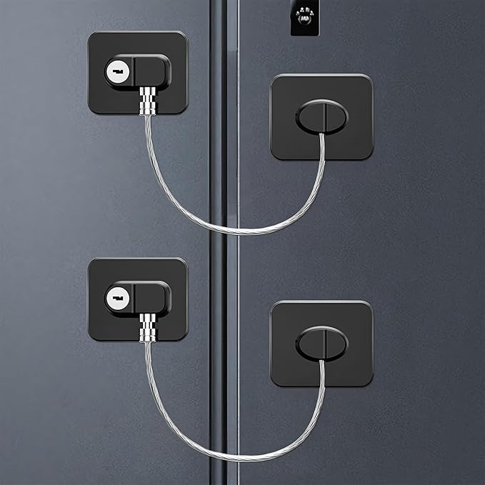 Fridge Lock (2 Pack),Refrigerator Lock with Keys,for Fridge, Cabinet Locks, Drawers, Dishwasher, Toilet and Child Safety Cabinet Locks, 3M Adhesive No Drilling (Black)