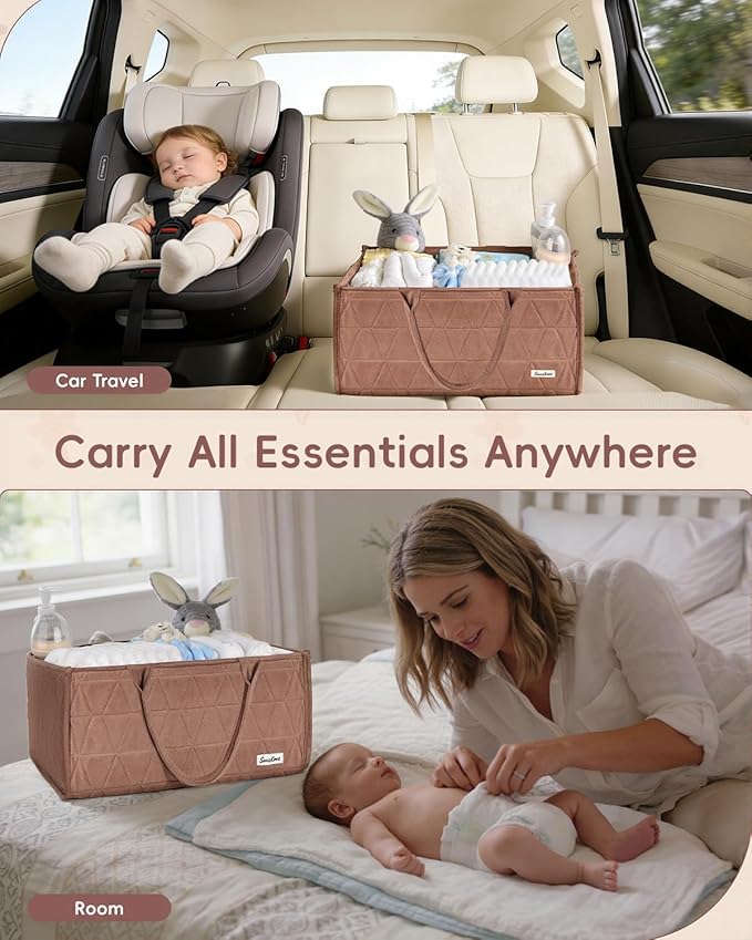 Diaper Caddy Organizer, Quilted Caddy Organizer with Handle, Car Caddy Organizer For Diaper and Wipes, Nursery Storage Basket, Baby Shower Gifts, Registry Search, Newborn Essentials Must Have